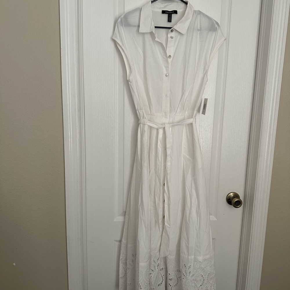 Ellen Tracy White Eyelet Hem Button Down Midi Dress NWT - Picture 4 of 11
